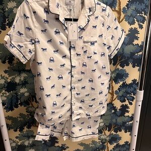 White and Blue Horse Print Pajama Set